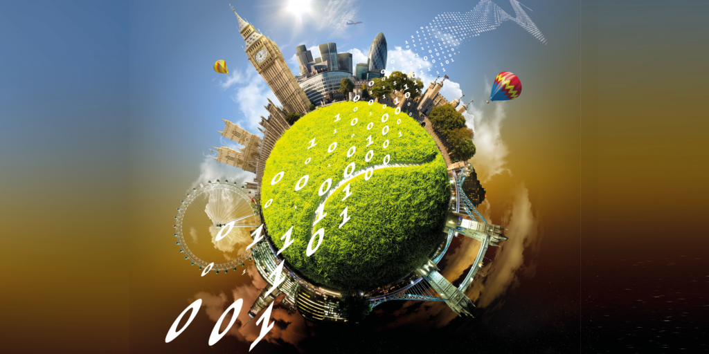 A giant tennis ball surrounded by London, England landmarks such as the Big Ben and the London Eye | Data in sports