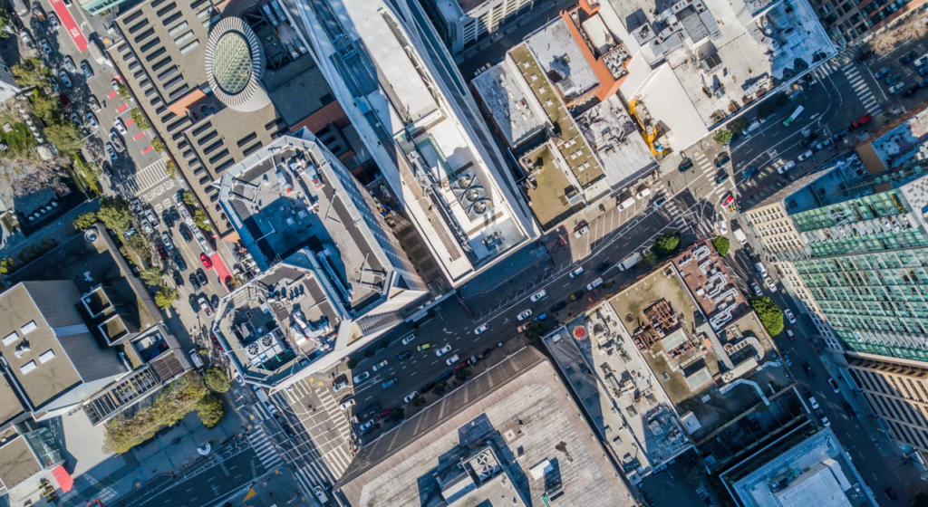 cityscape with streets and buildings